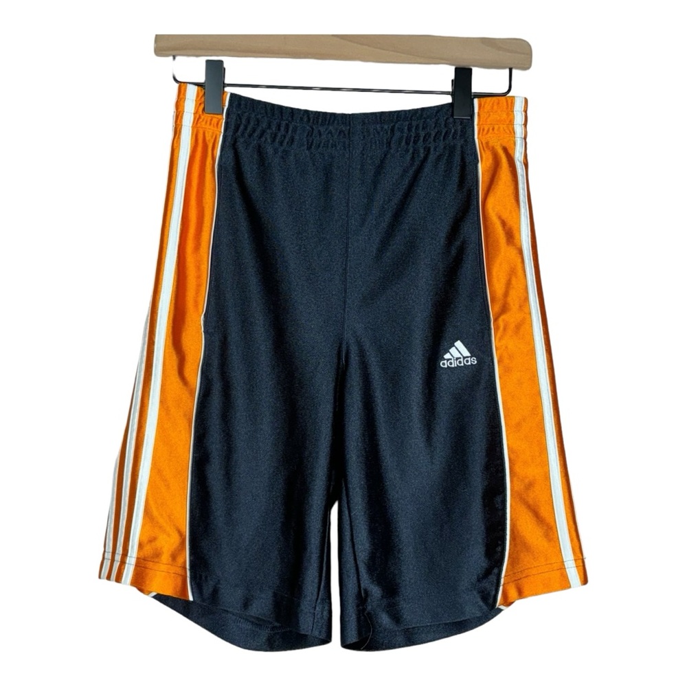 Adidas Boys Dark Blue And Orange Three Stripes Basketball Shorts Size M